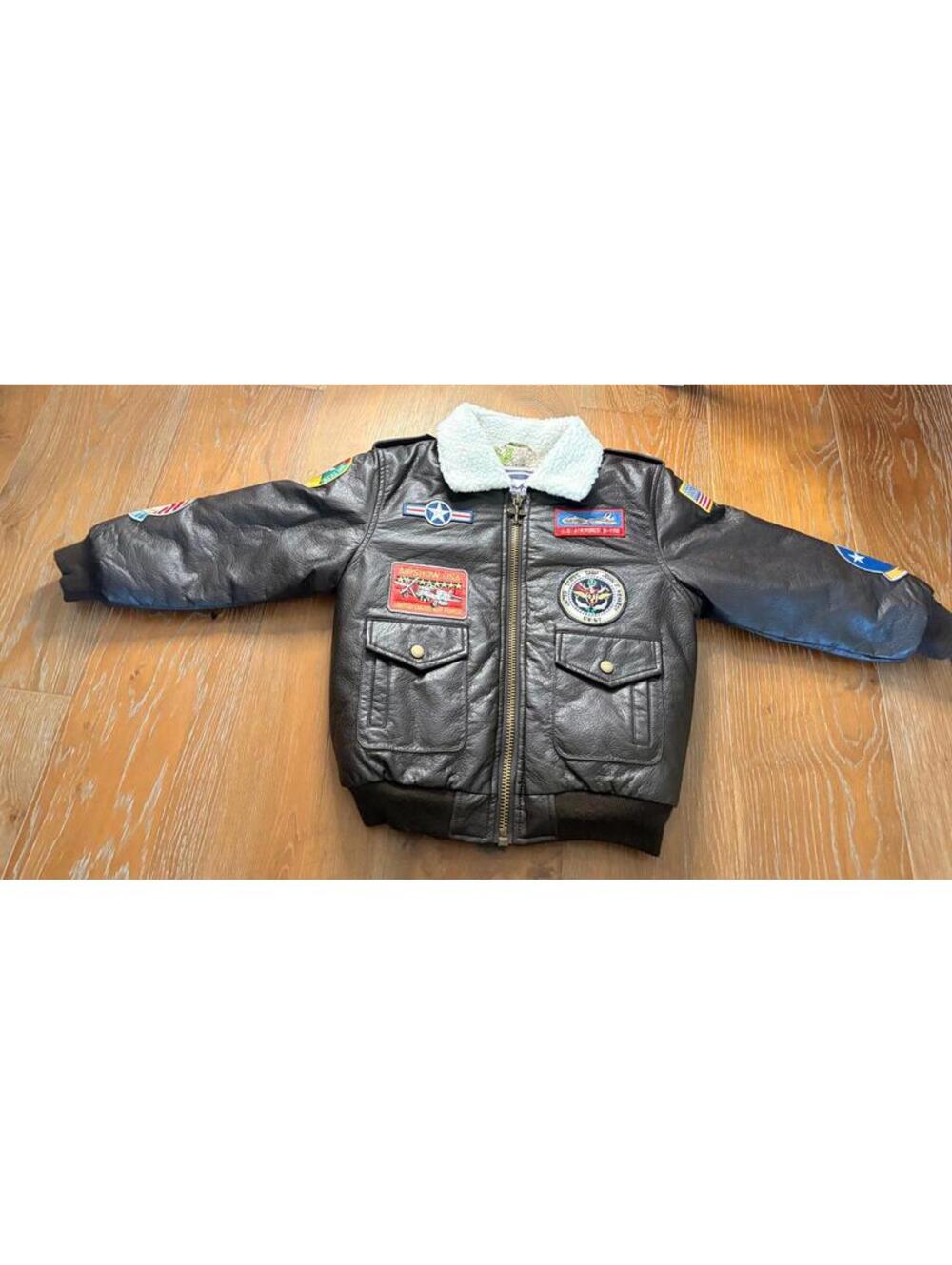 Up and Away Black  Bomber Jacket  Cozy Sherpa Collar Vintage Style Kids Size L/7